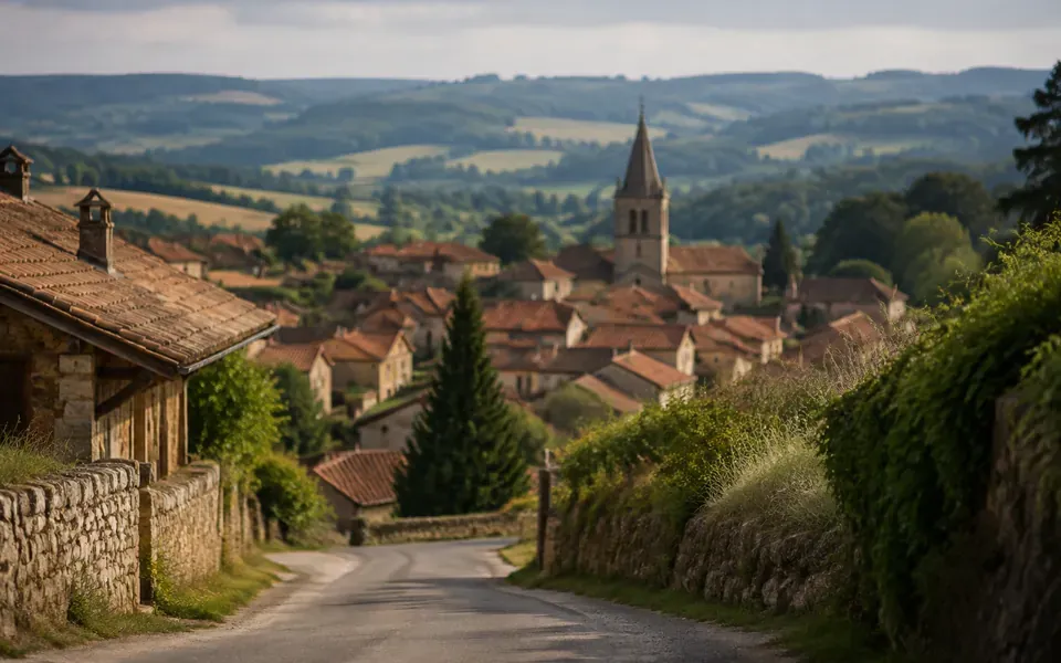 Route à l’entrée d’un village français